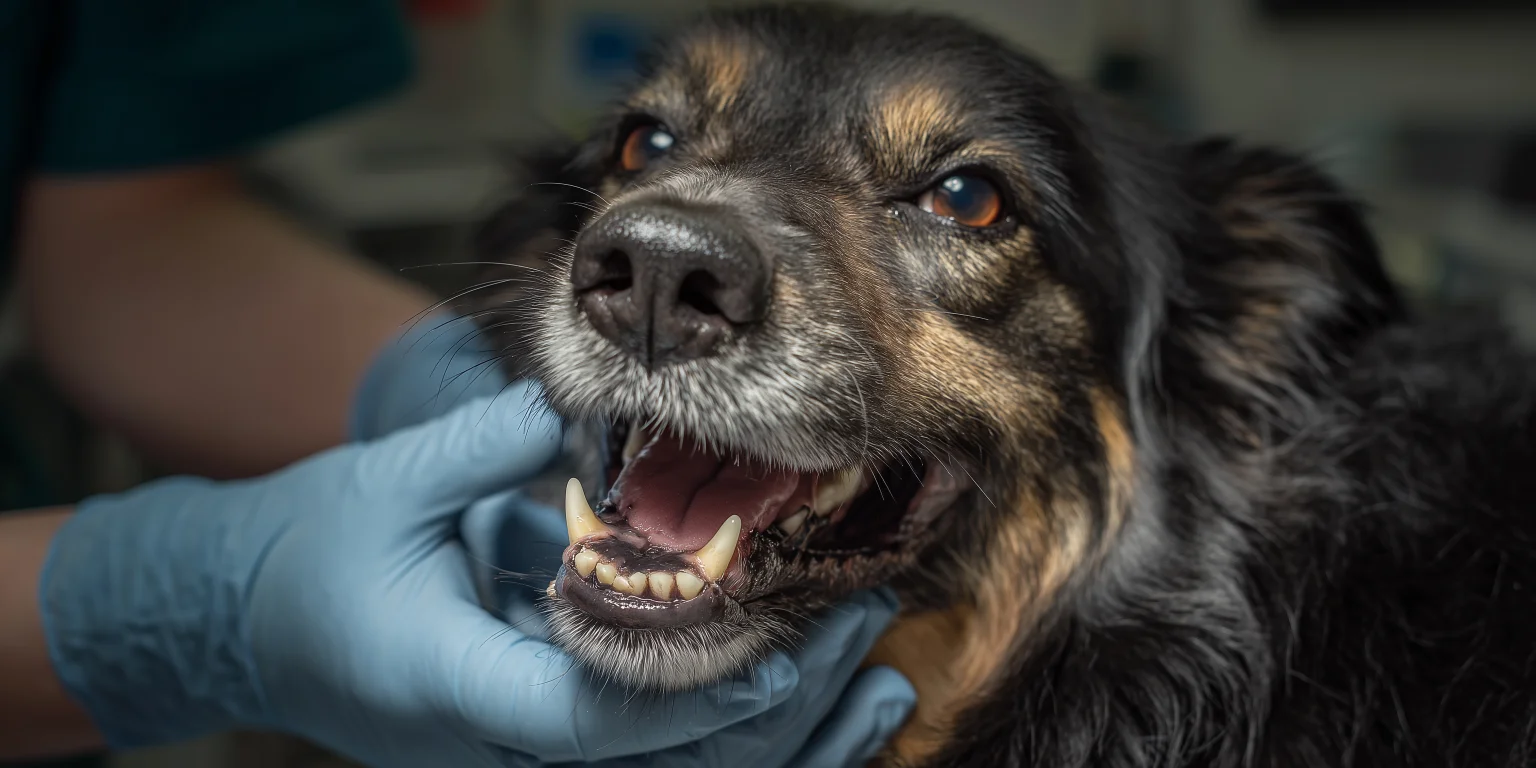 Dog having it's teeth inspected